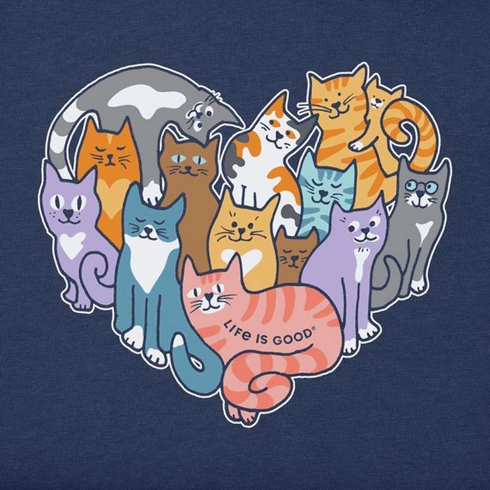 Women's Heart of Cats Short Sleeve Vee, Darkest Blue, large