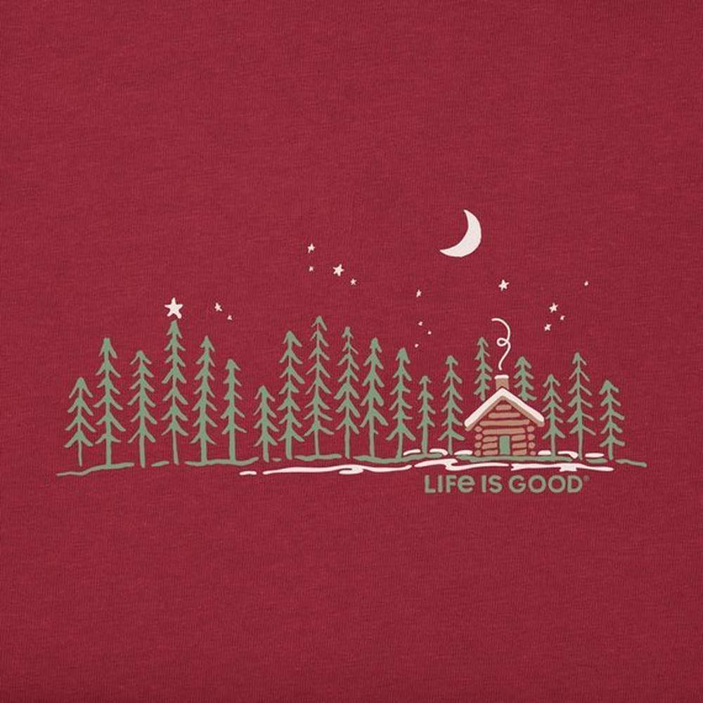 Women's Cabin Landscape Long Sleeve Crusher Vee, Cranberry Red, large