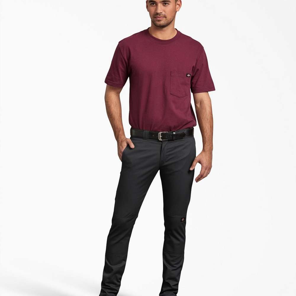 FLEX Skinny Fit Straight Leg Double Knee Work Pants, Black, Black (BK), large