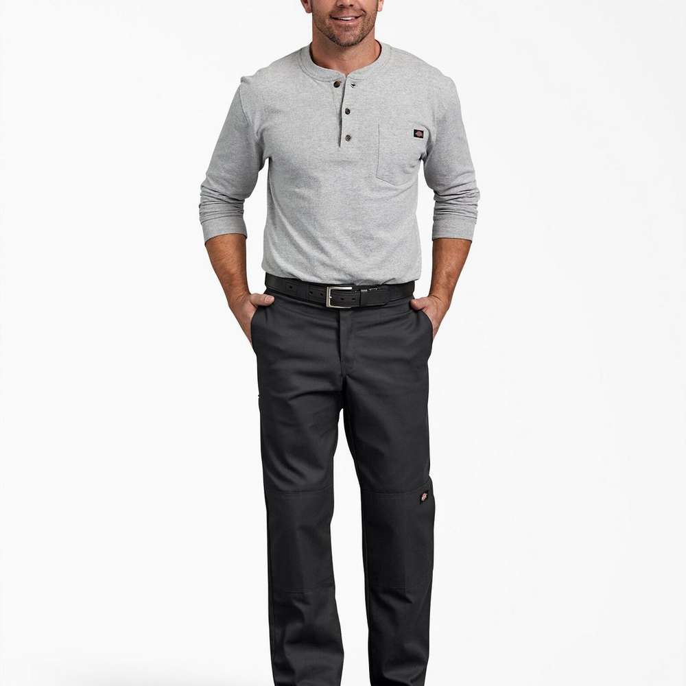 FLEX Regular Fit Straight Leg Double Knee Work Pants, Black, Black (BK), large